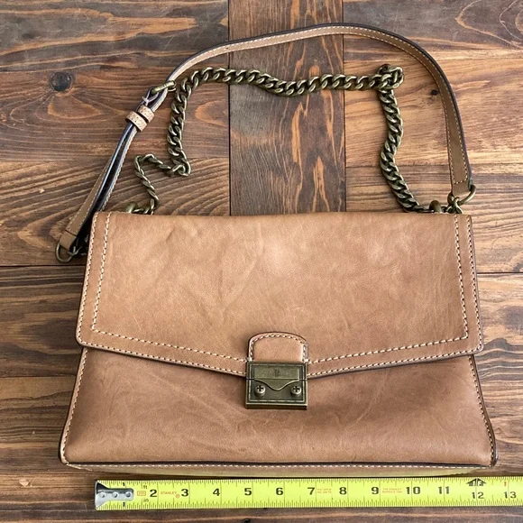 FRYE Tan Leather Shoulder Bag with Chain Strap - Picture 1 of 8
